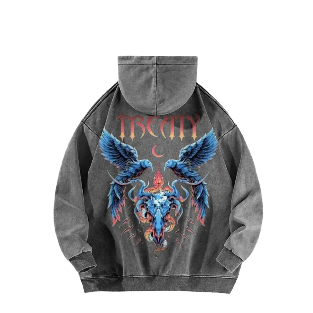 Mens Vintage Burning Bird Print Hoodies