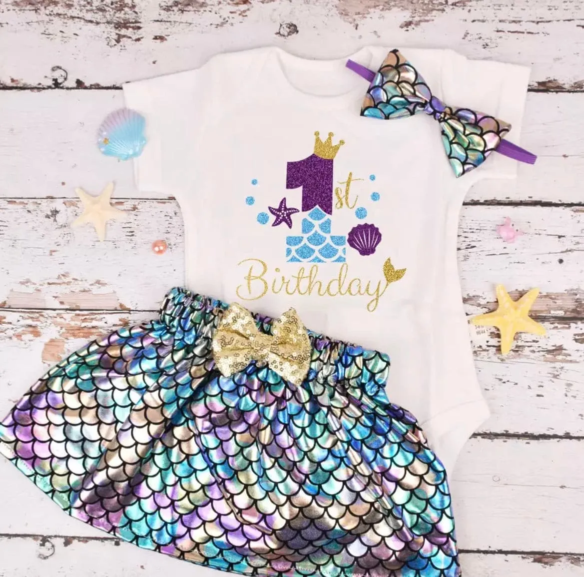 Mermaid First Birthday One Romper -Purple Shimmer