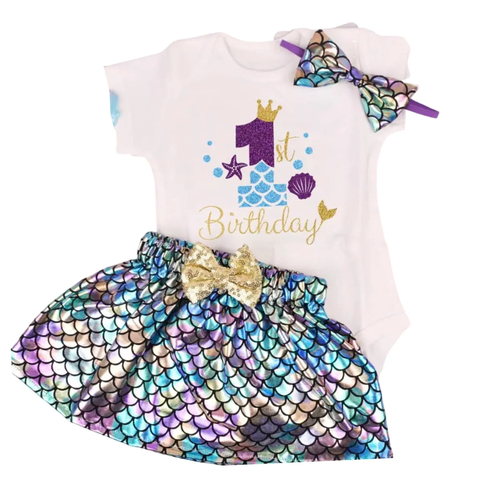 Mermaid First Birthday One Romper -Purple Shimmer