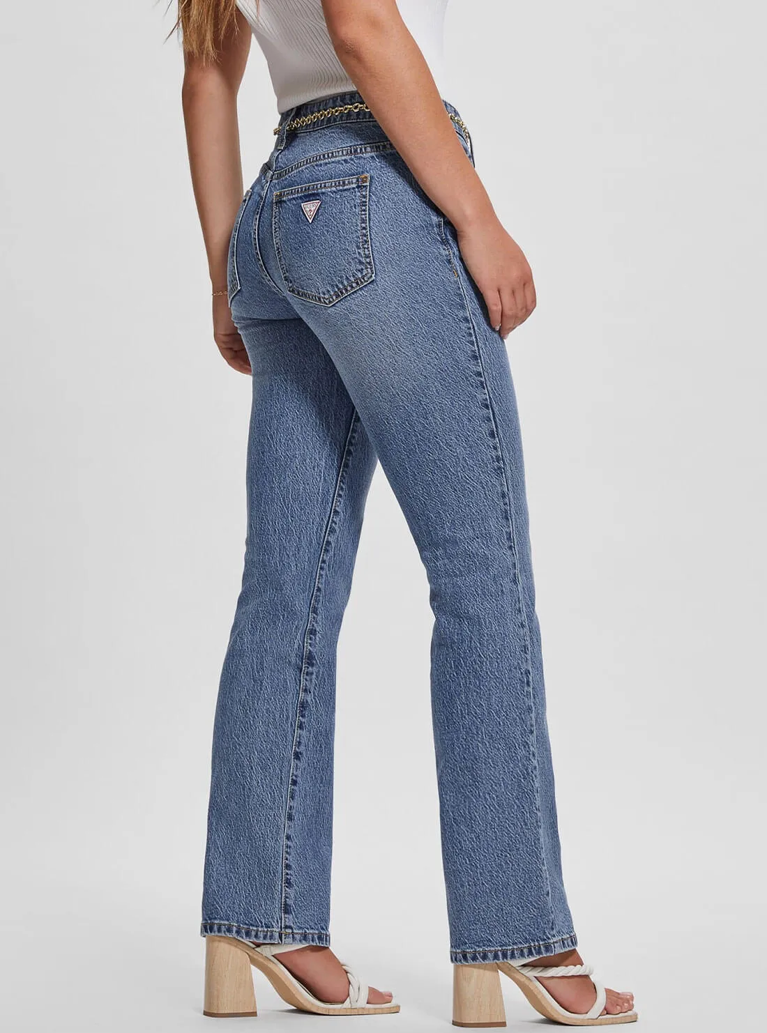 Mid-Rise G-Belt Sexy Straight Leg Denim Jeans In Lunar Blue Wash