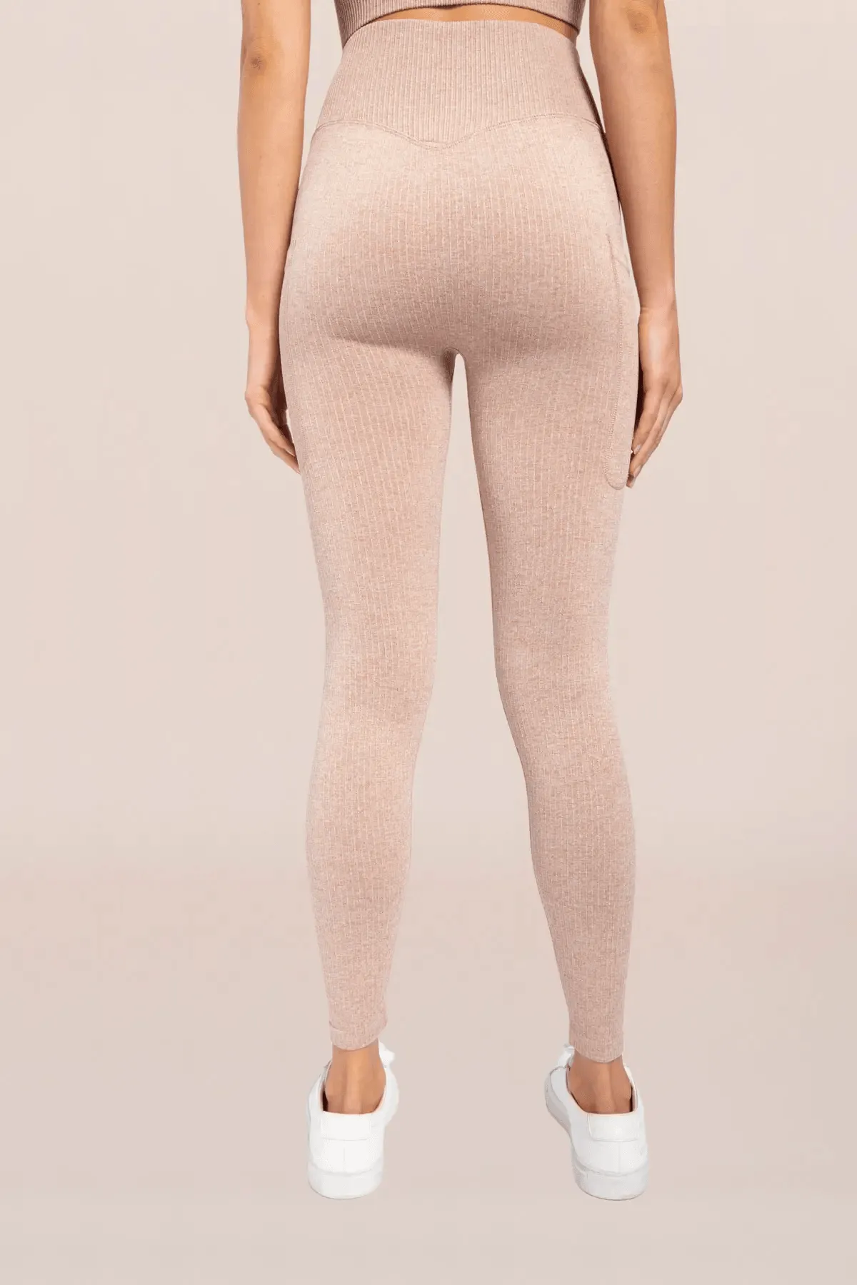 Mono B Seamless Hybrid Pocket Ribbed High-Waisted Legging - Mud