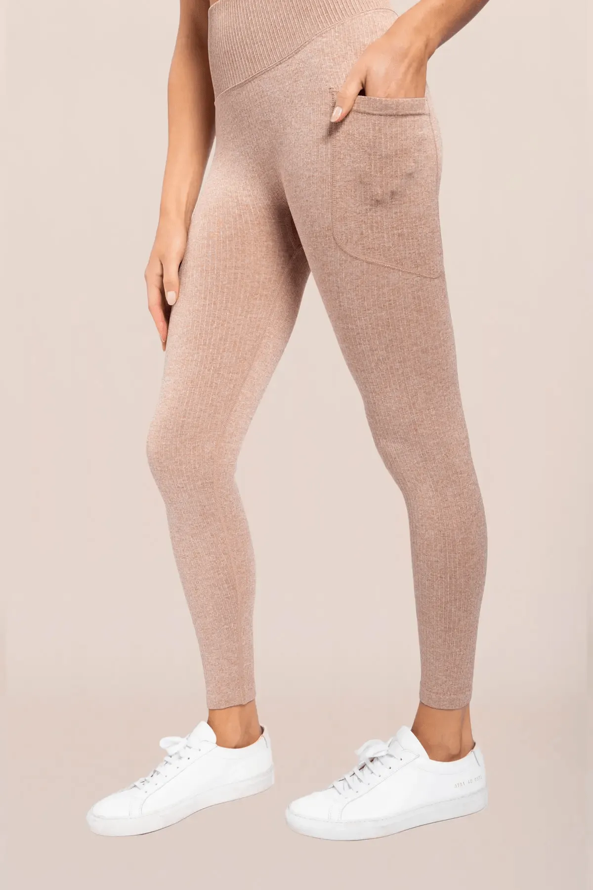 Mono B Seamless Hybrid Pocket Ribbed High-Waisted Legging - Mud