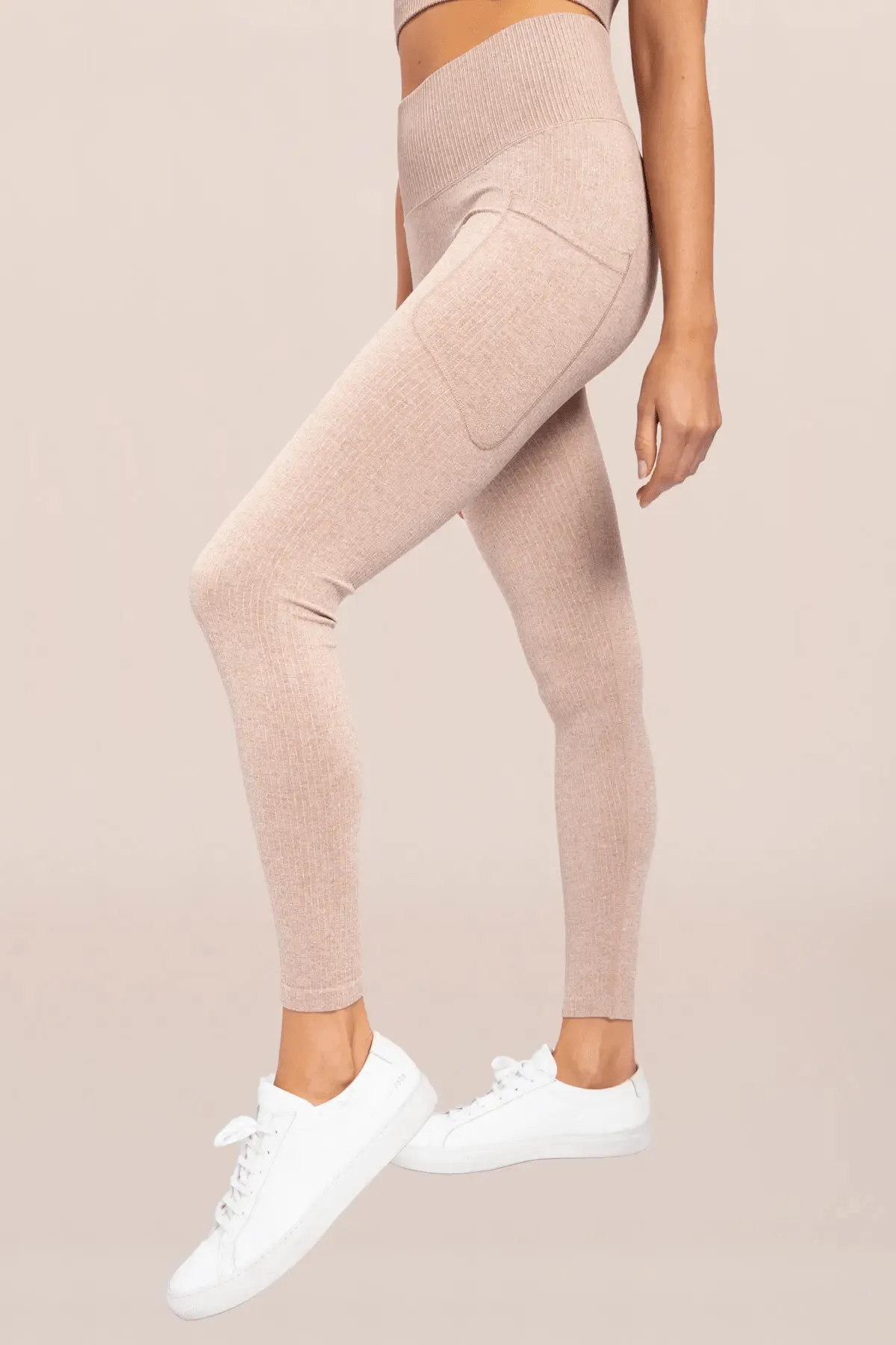 Mono B Seamless Hybrid Pocket Ribbed High-Waisted Legging - Mud