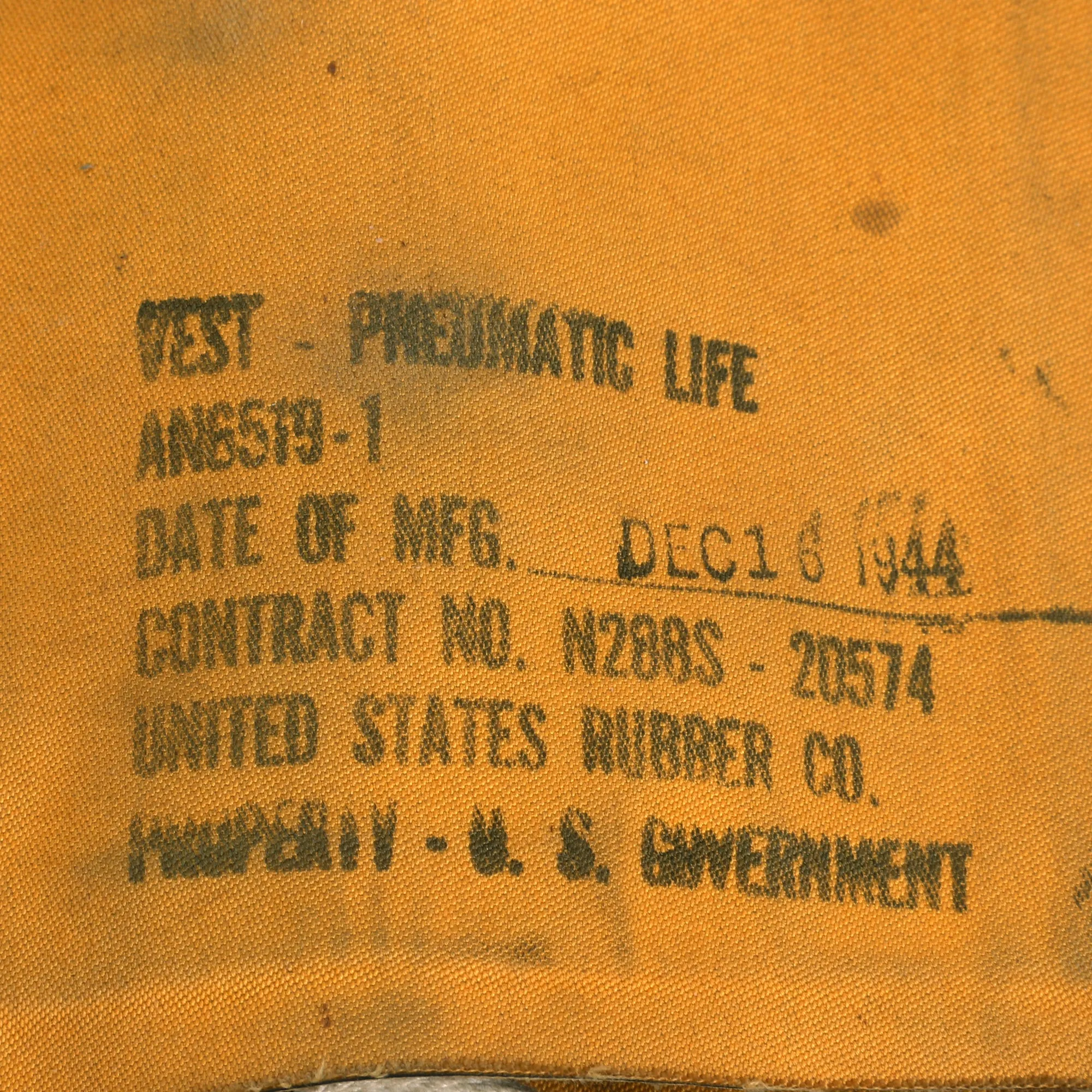 Original U.S. WWII Navy Mae West Pneumatic Life Vest by United States Rubber Company - Dated December 1944