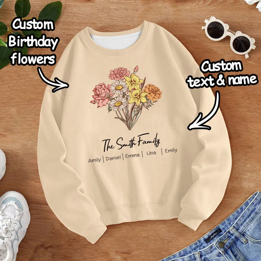 Personalized Birth Flower Bouquet Sweatshirt Custom Birth Flower Hoodie Gifts for Her