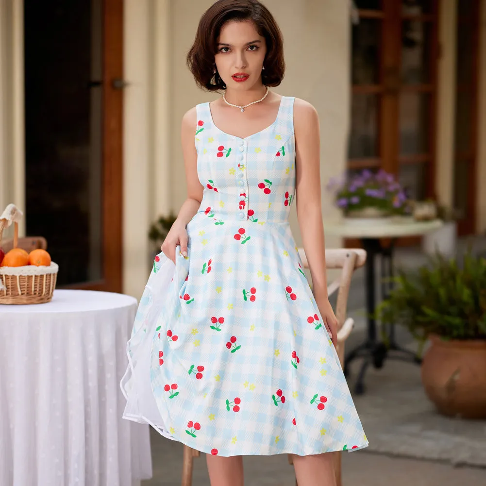 Pleated Buttons Decorated Elastic Waist High Waist Swing A-Line Skirt with Pockets