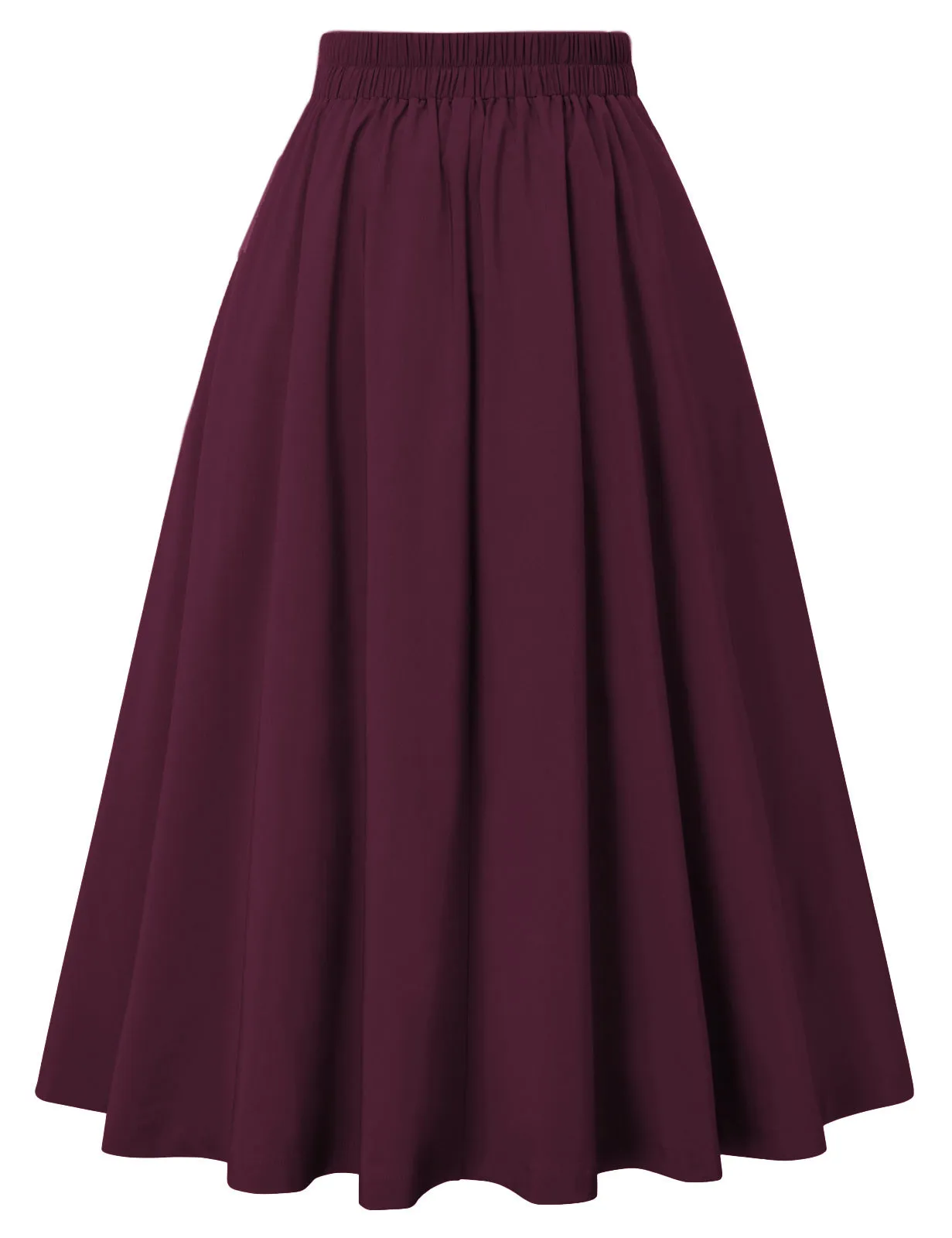 Pleated Buttons Decorated Elastic Waist High Waist Swing A-Line Skirt with Pockets