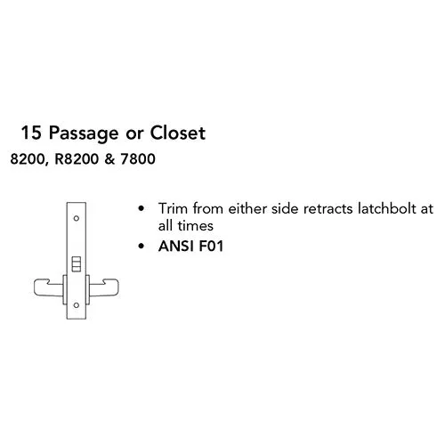 Sargent 8215 LNP Passage or Closet Mortise Lock, P Lever, LN Rose