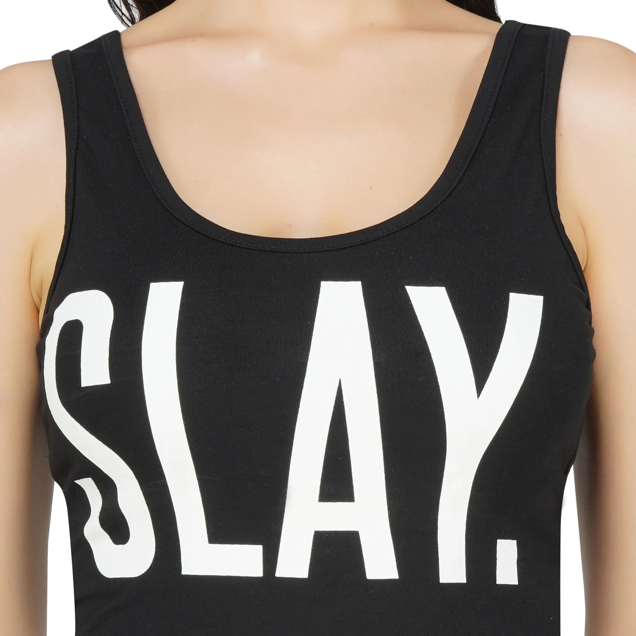 SLAY. Classic Women's Printed Black Crop Top