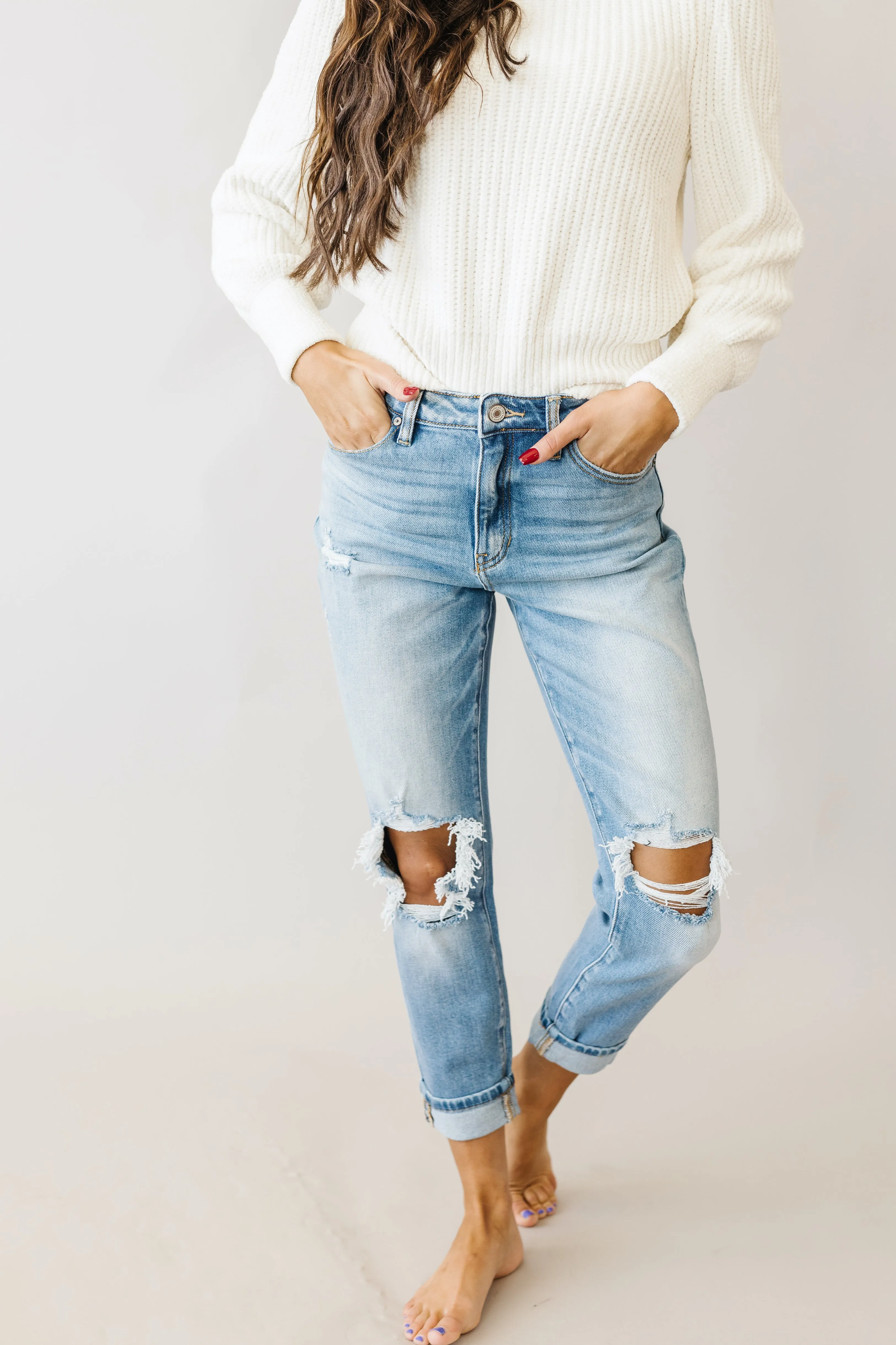 Too Much Love KanCan High Rise Relaxed Distressed
Light Wash Jeans