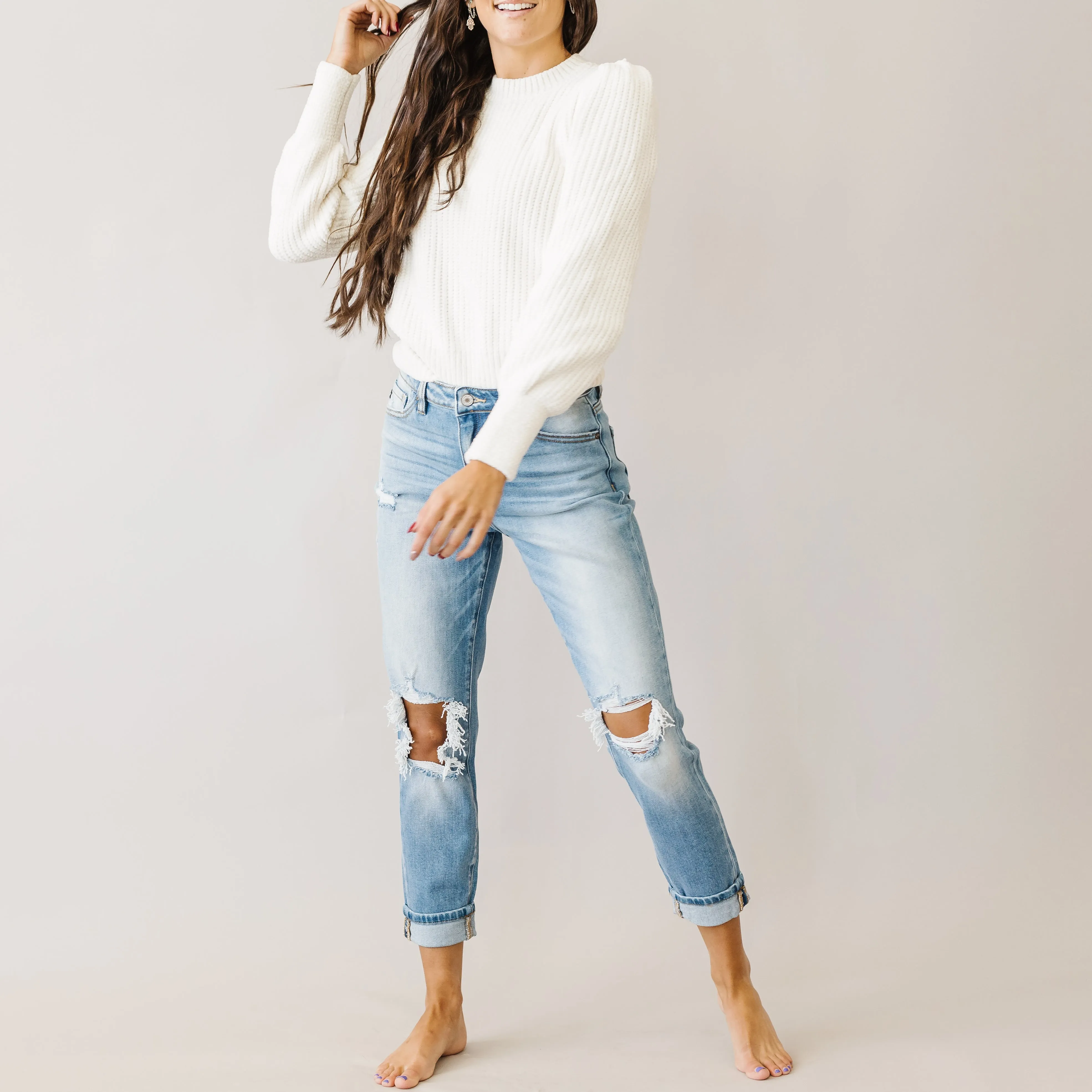 Too Much Love KanCan High Rise Relaxed Distressed
Light Wash Jeans