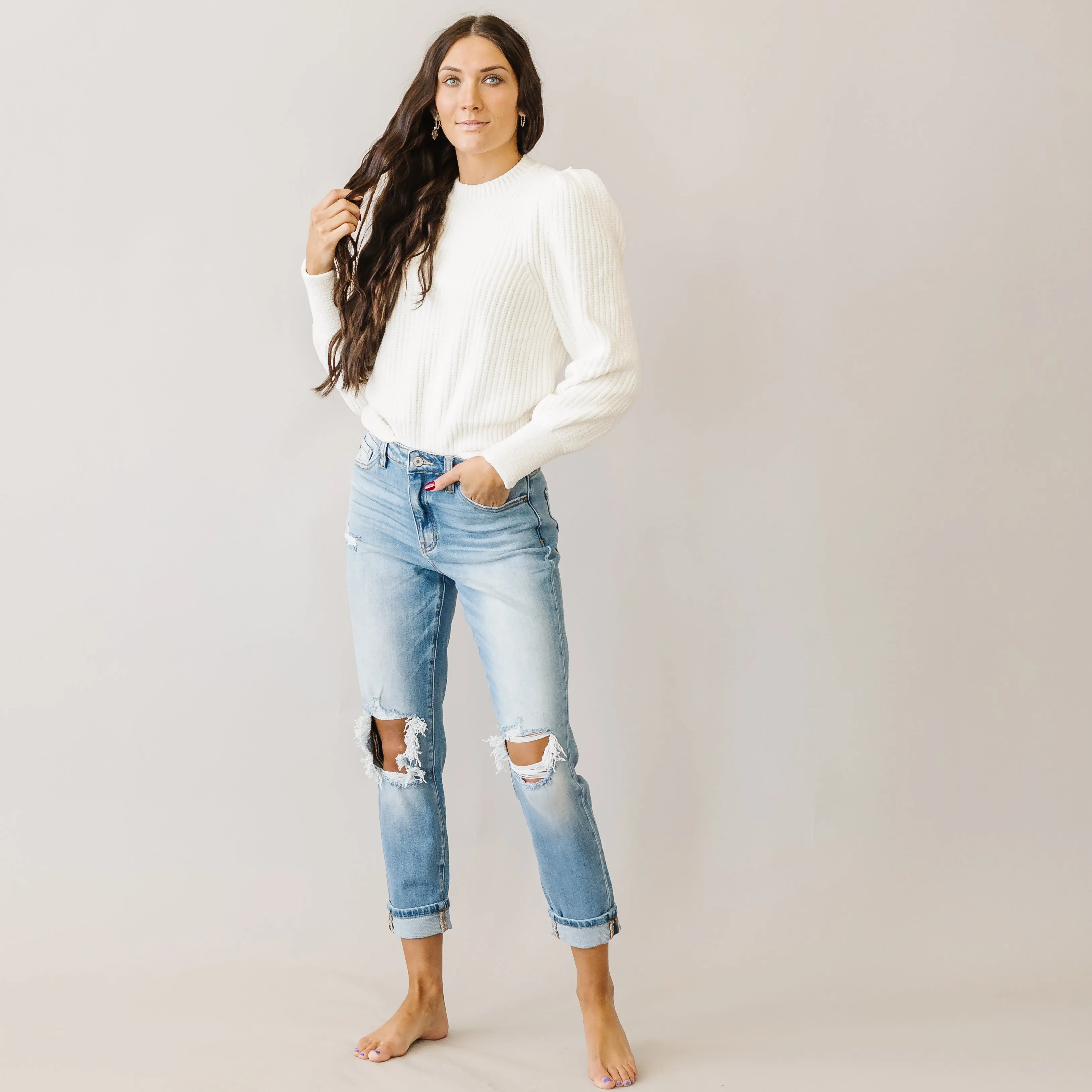 Too Much Love KanCan High Rise Relaxed Distressed
Light Wash Jeans