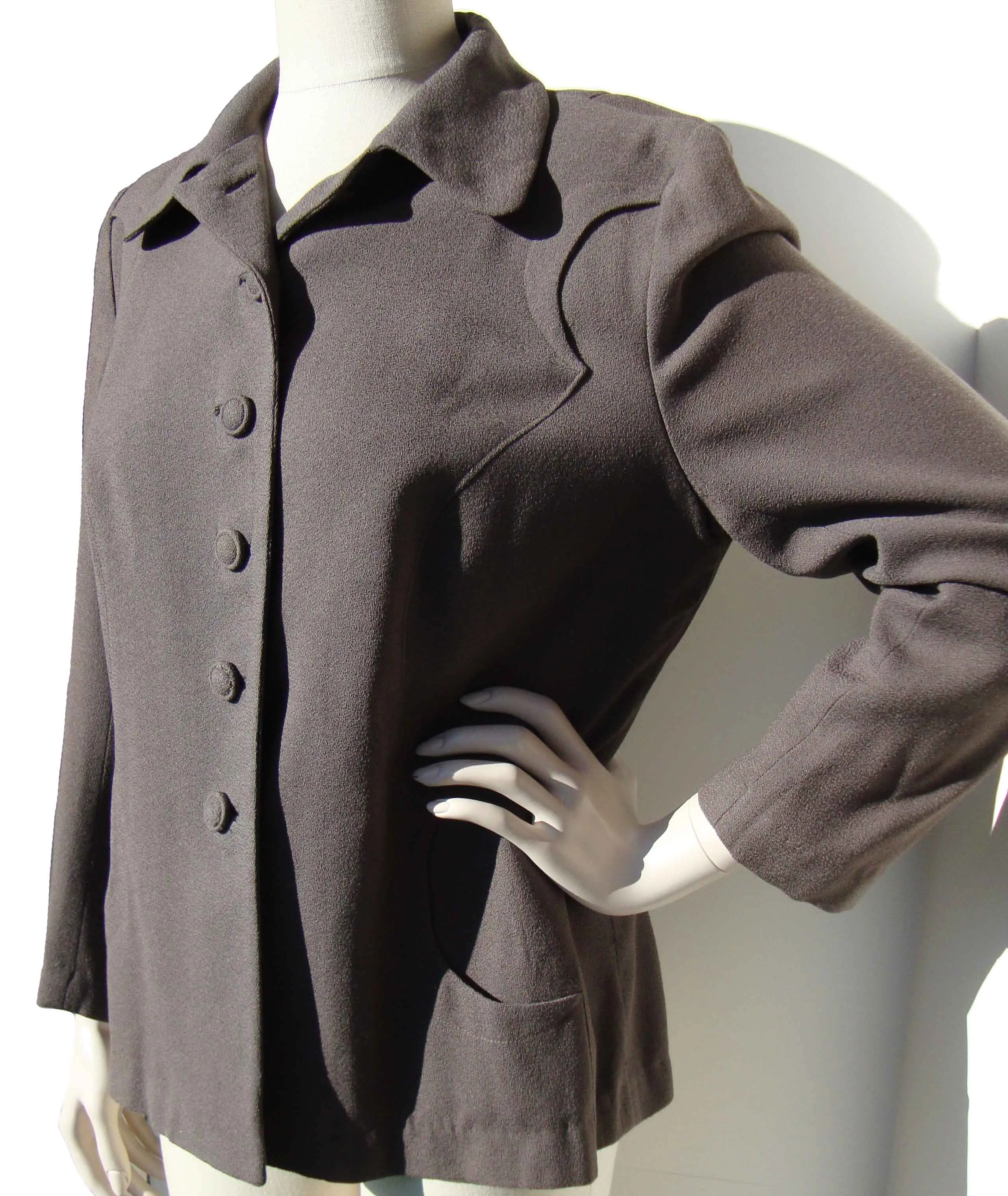 Vintage 50s Topper Jacket Art Deco Gray Wool Crepe M / L