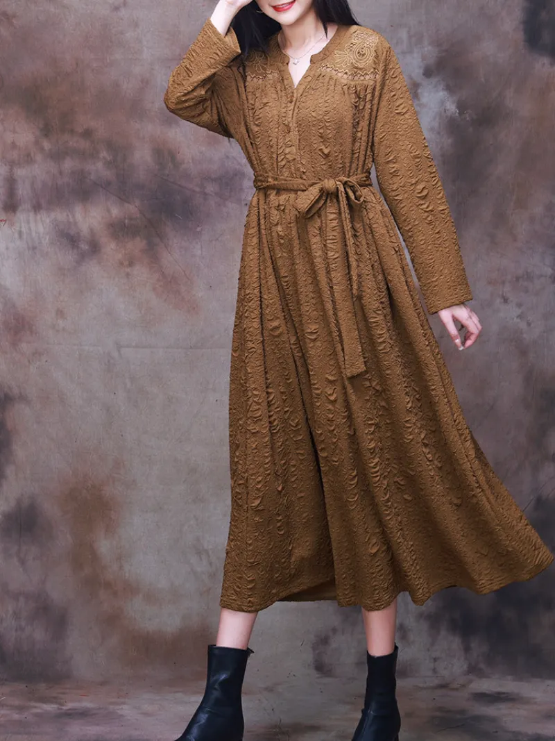 Vintage-Inspired Classic Belt Side Pockets A-Line Dress