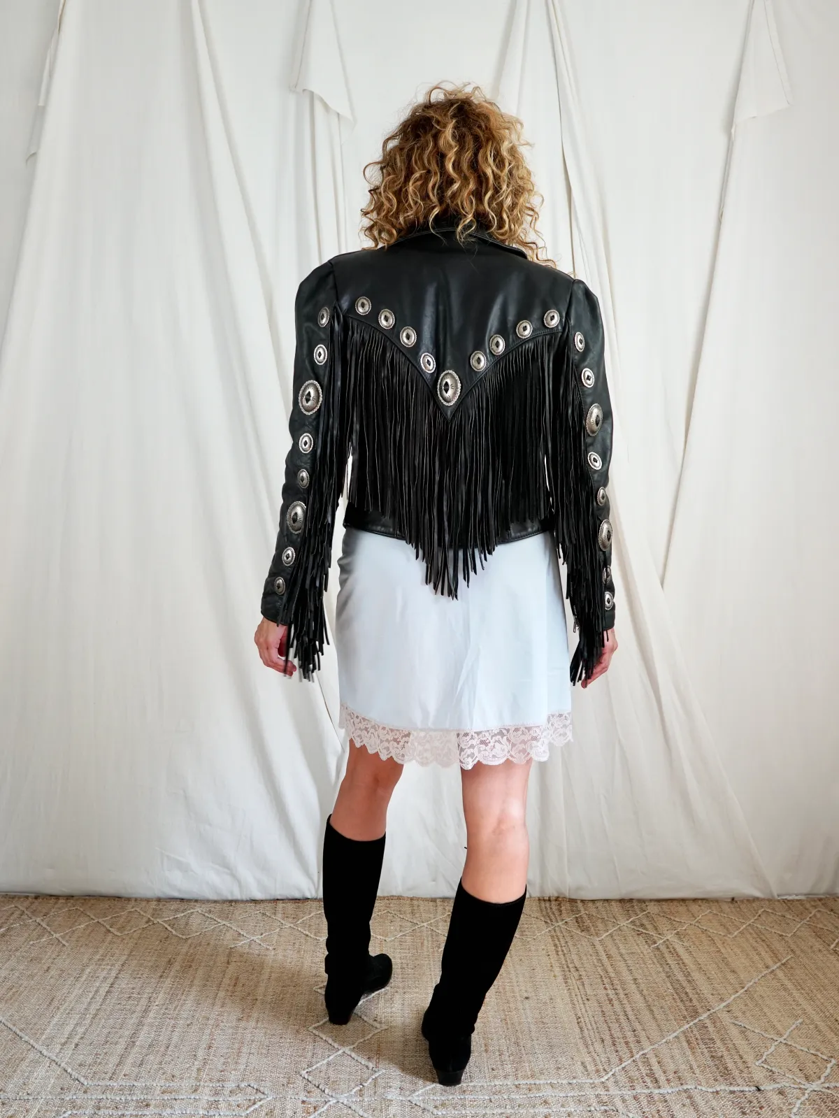 Vintage Leather Fringe Concho Biker Jacket