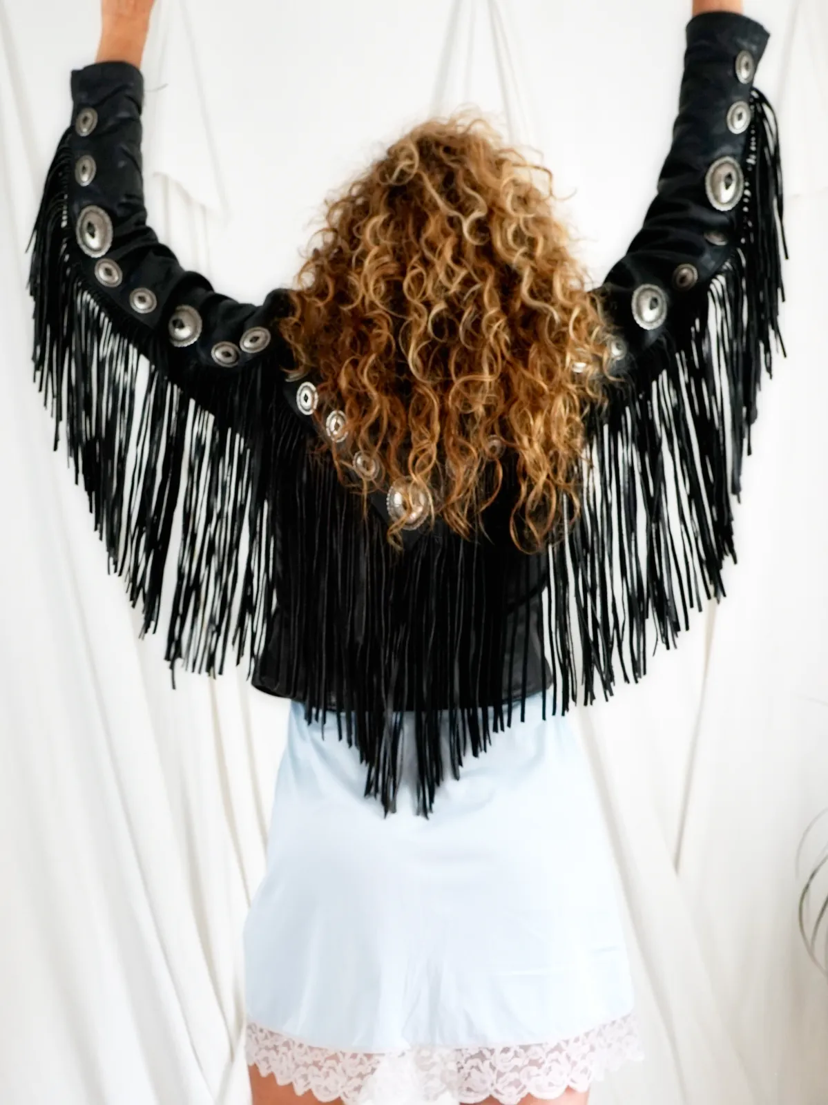 Vintage Leather Fringe Concho Biker Jacket