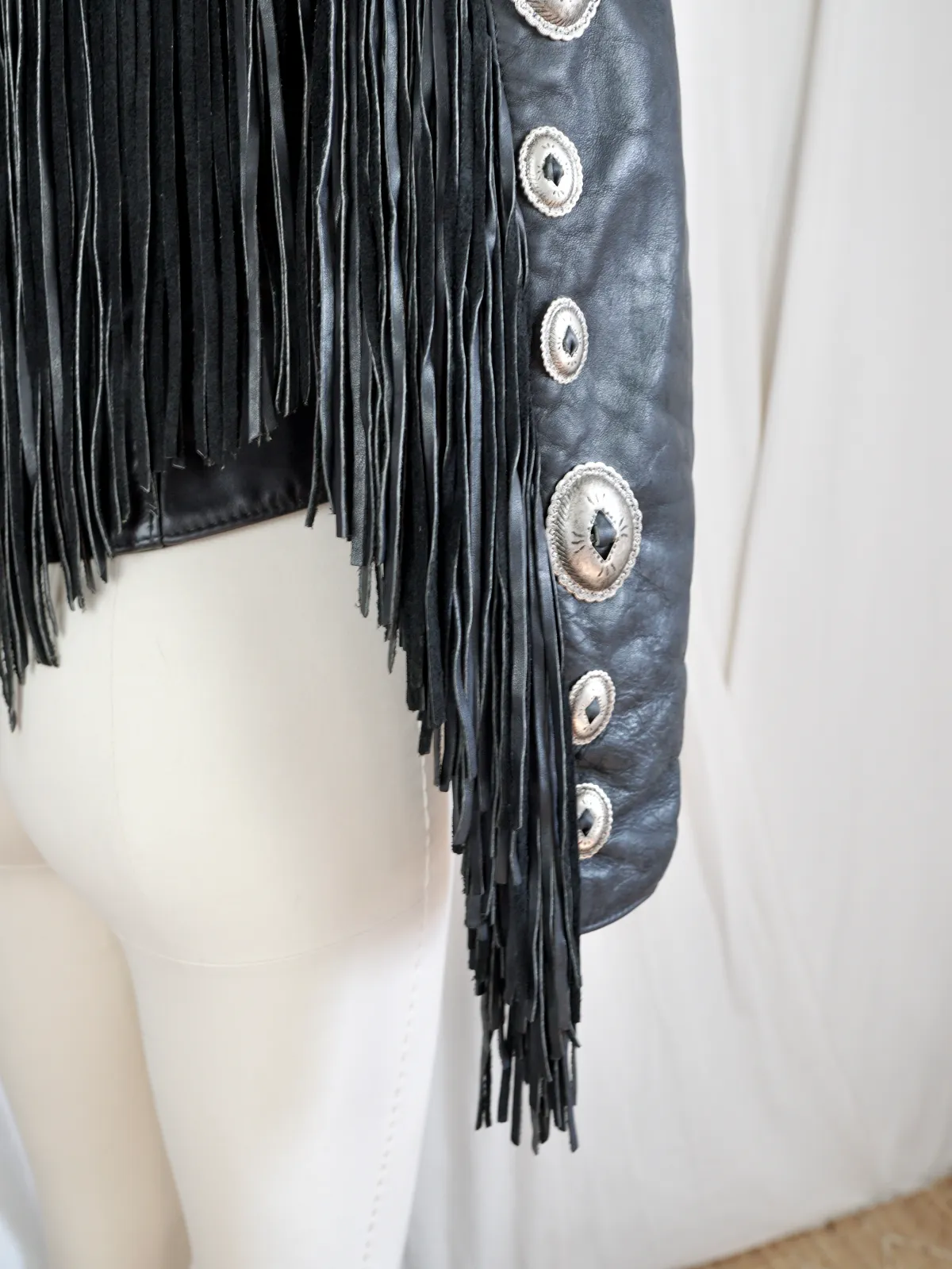 Vintage Leather Fringe Concho Biker Jacket