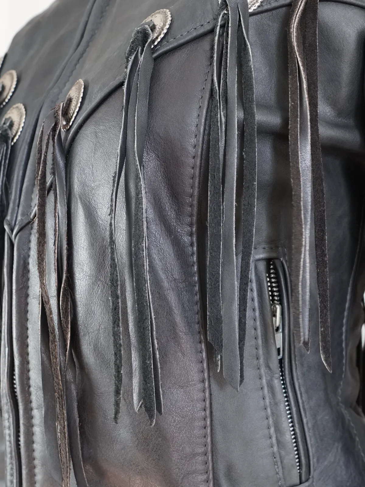 Vintage Leather Fringe Concho Biker Jacket