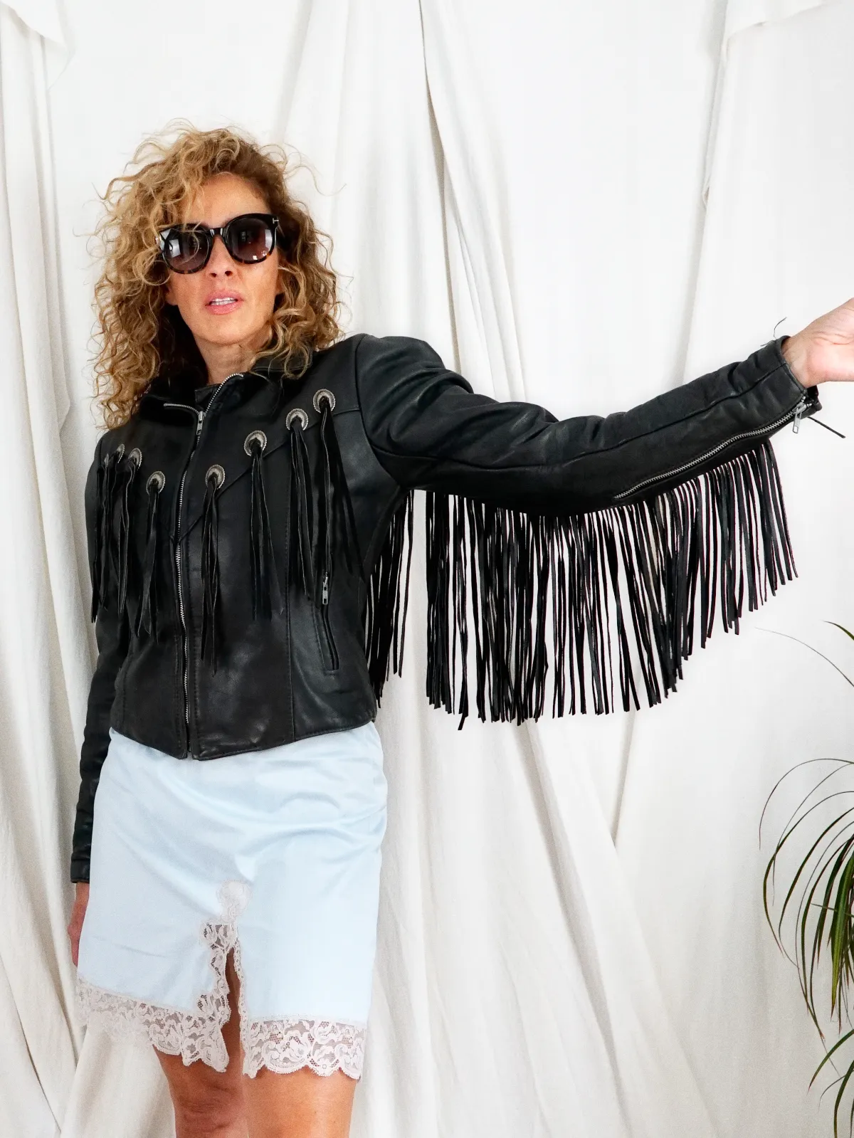 Vintage Leather Fringe Concho Biker Jacket