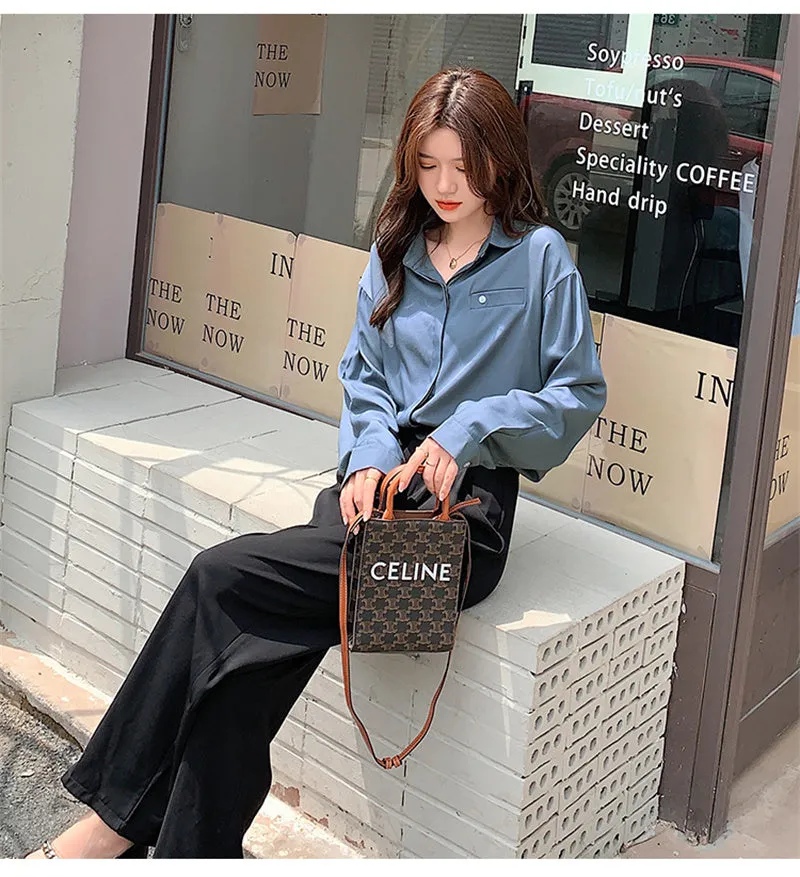 Wjczt Casual Loose High Waist Wide Leg Pants Women Autumn Solid Slim Straight Suit Pant Female Button Floor-Length Trousers