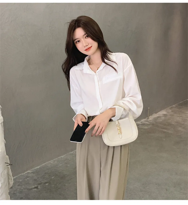 Wjczt Casual Loose High Waist Wide Leg Pants Women Autumn Solid Slim Straight Suit Pant Female Button Floor-Length Trousers