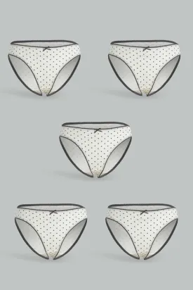 Women White Dotted Bikini Briefs (Pack of 5)