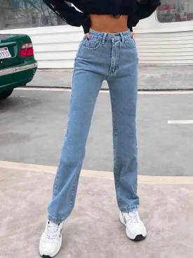 Women's Denim Jeans - High Waist Straight-leg