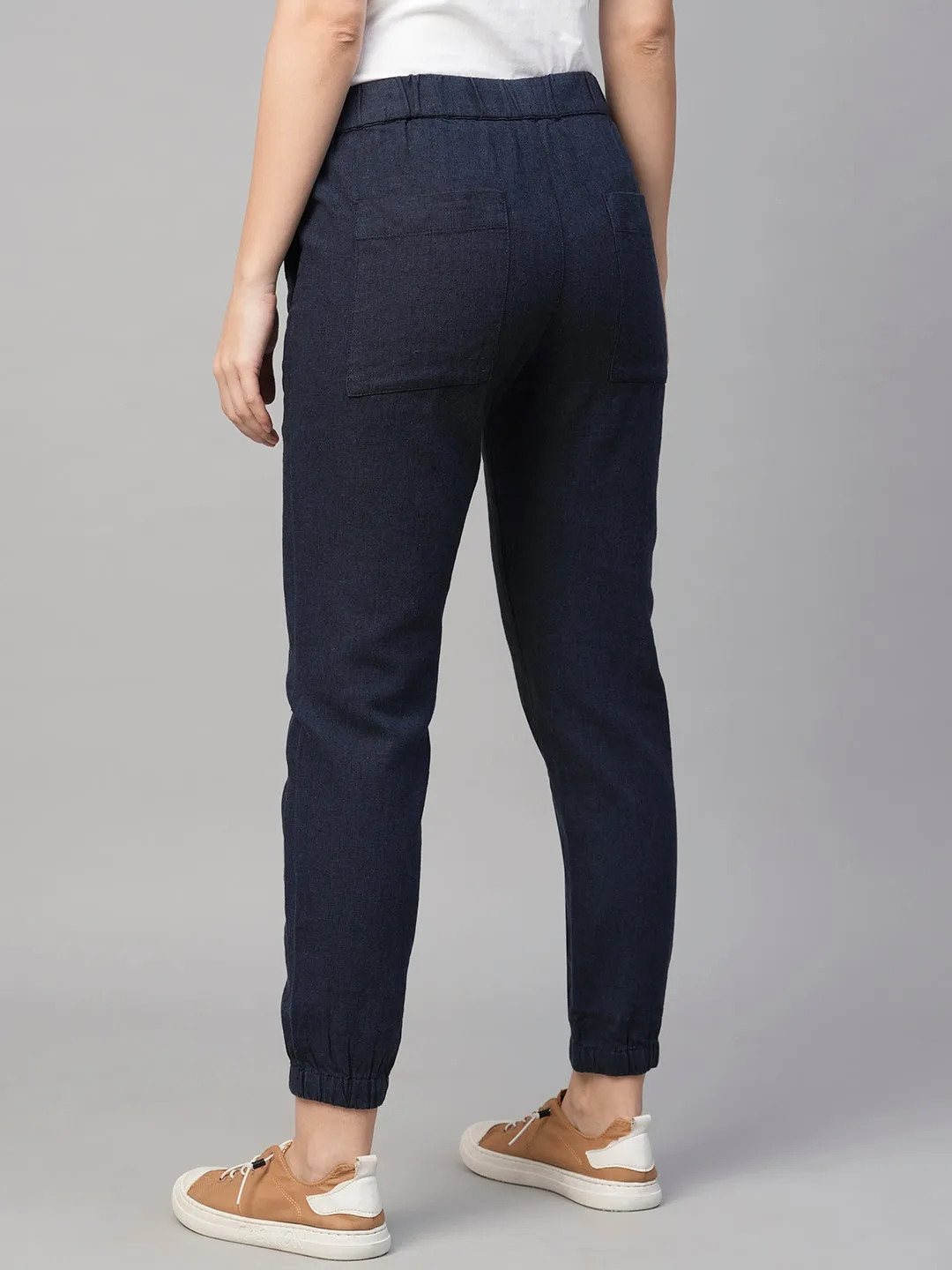 Women's Navy Linen Cotton Jogger Pant