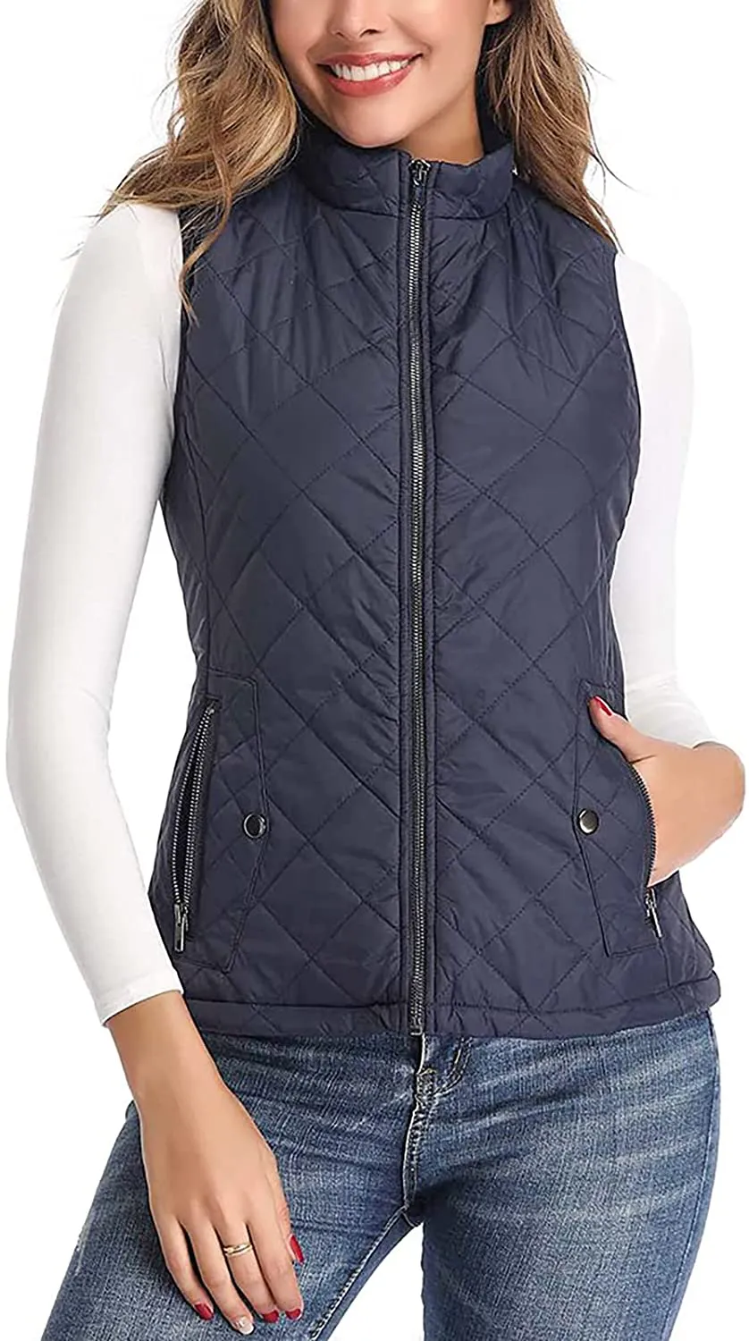 Women's Vest - Stand Collar Lightweight Zip Quilted Vest for Women