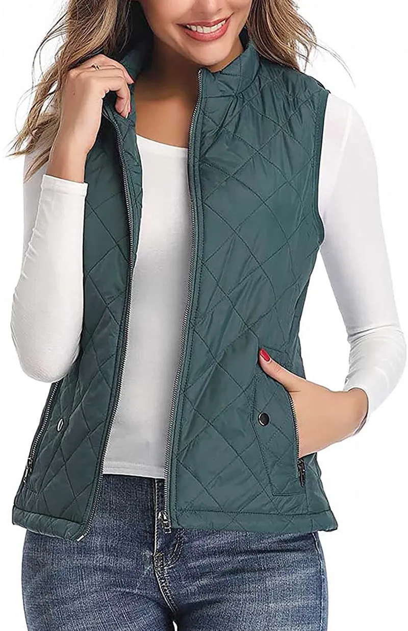 Women's Vest - Stand Collar Lightweight Zip Quilted Vest for Women