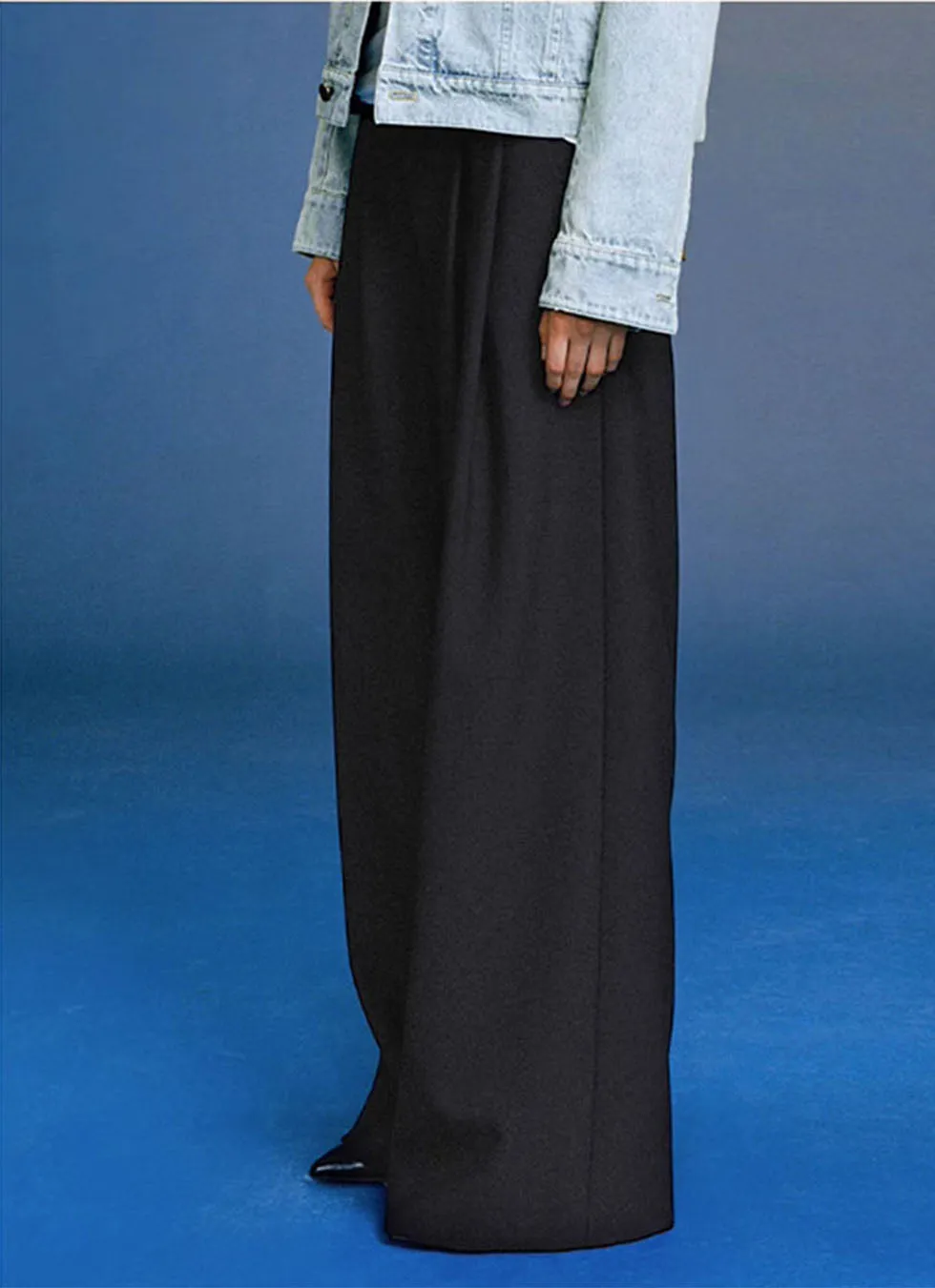 Wool blend double-pleated wide-leg casual pants